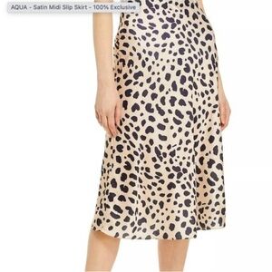 AQUA Satin Midi Slip Skirt - L